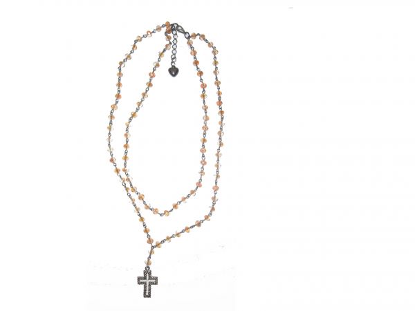 Colar Ambar com Crucifixo Pequeno