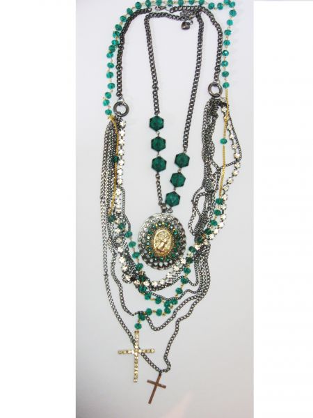 Conjunto Verde,Crucifixo e Camafeu