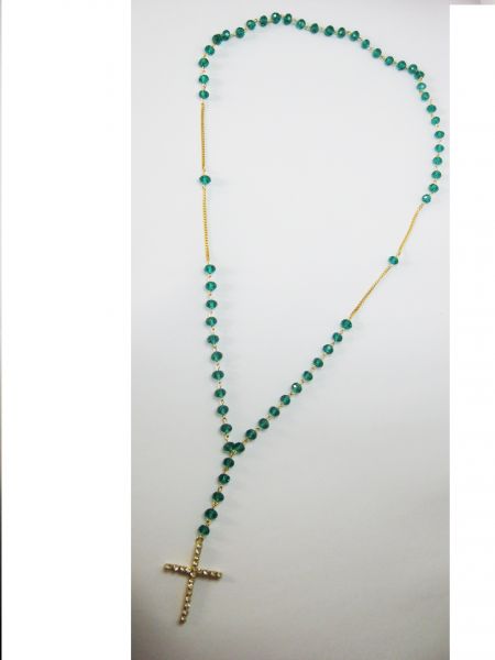 Colar de Cristal Verde com Crucifixo